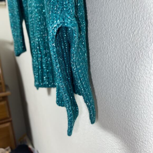Vintage 90s Diane Von Furstenberg Sz 1X Sweater Green Sparkle Oversized Metallic - Picture 6 of 9